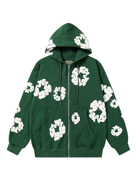 Denim Tears Other - Green Denim Tears Cotton Flower Pattern Zip-Up Hoodie Unisex